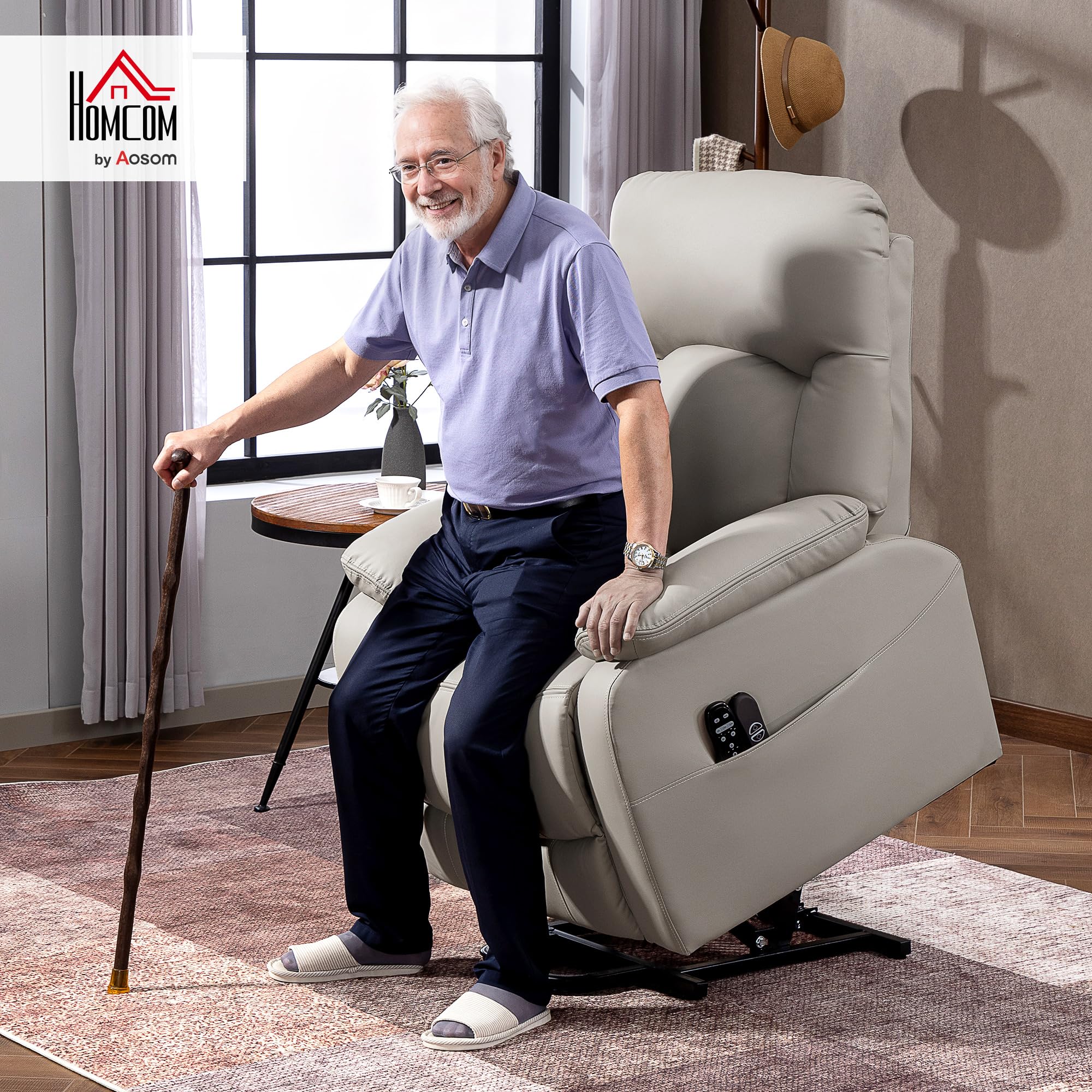HOMCOM Fauteuil releveur électrique avec Fonction Massage et Chauffage, Fauteuil Relax électrique, Dossier inclinable, Ports USB, télécommande, Coussin à Ressorts, Repose-Pied et Poche latérale, Gris
