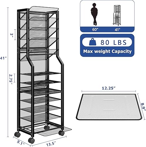 Miniatura 7 de Simple Trending Carrito de archivos rodante de 12 niveles, organizador de archivos de escritorio con bandejas deslizantes y almacenamiento de cartas
