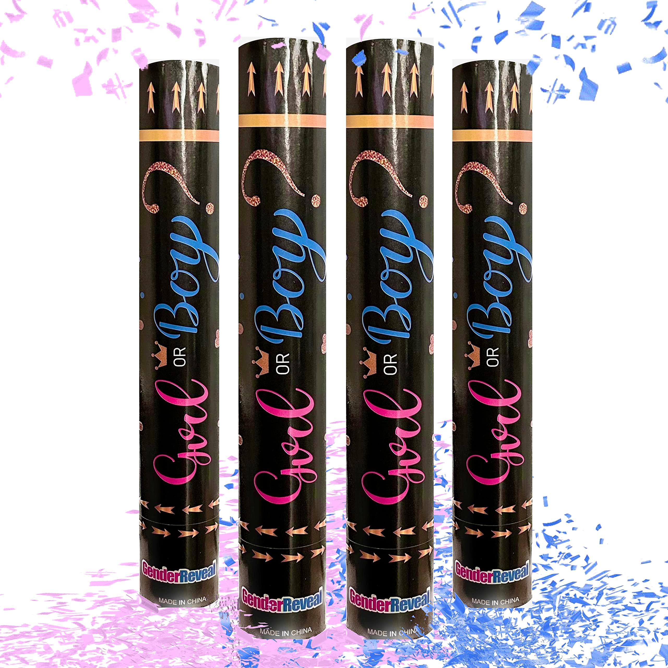 Gender Reveal Confetti Cannon - Set of 4 Pink Baby Girl Party Supplies - 100% Biodegradable Smoke Free Surprise Celebration Paper Tissue Popper