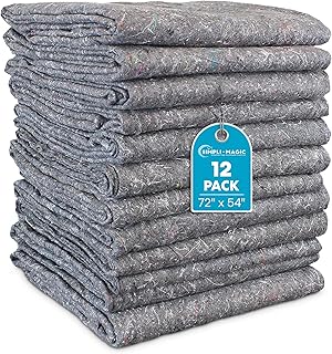 Padded XL Moving Blanket Pads, 12 Pack, Heavy Duty, Eco-Friendly Pads for Packing & Furniture Protection