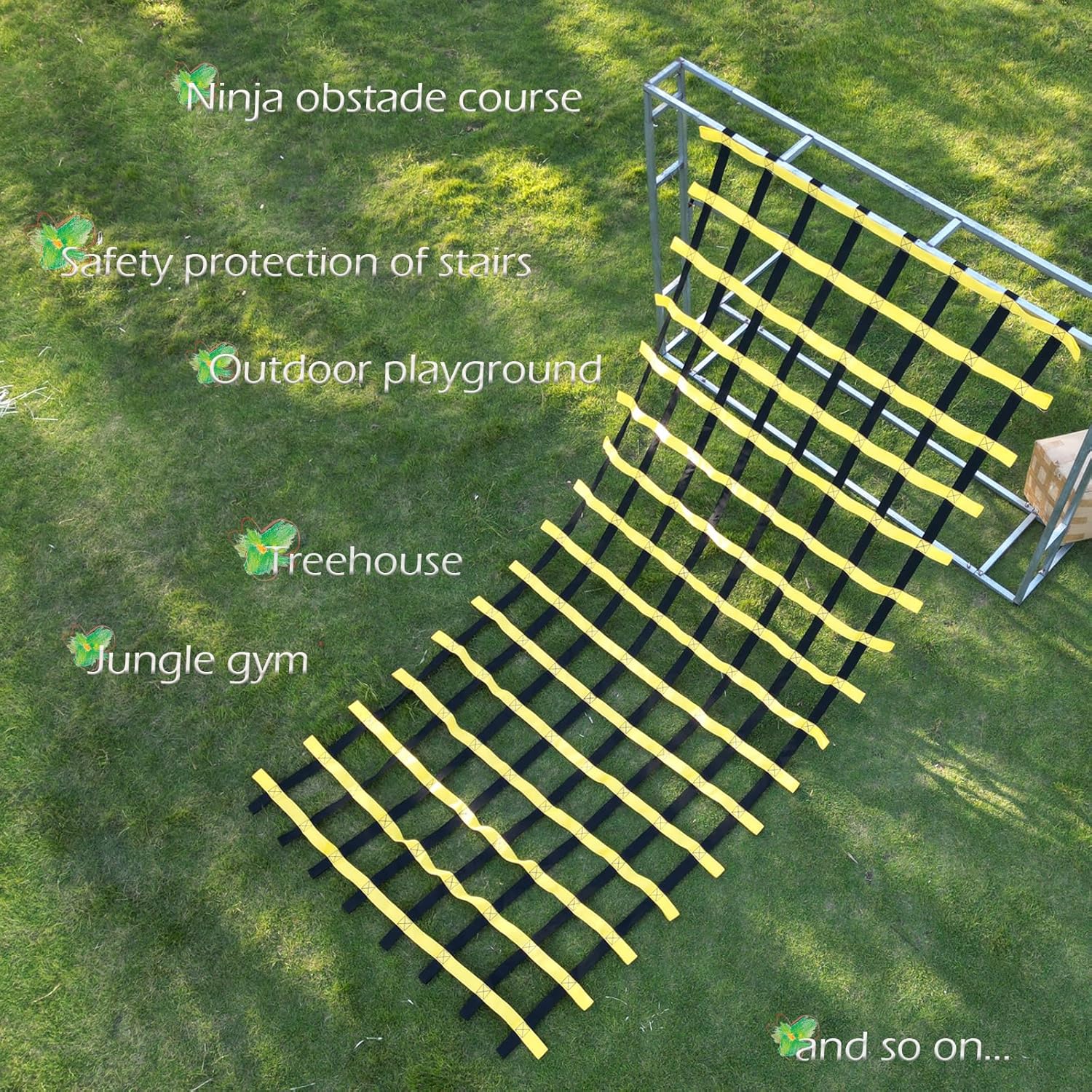 CL CLC 13ft X 6ft Climbing Cargo Net Black & Yellow - (156 inch x 72inch) Playground Cargo Net - Climbing Net for Swingset - Indoor Climbing Net - Climbing Ladder