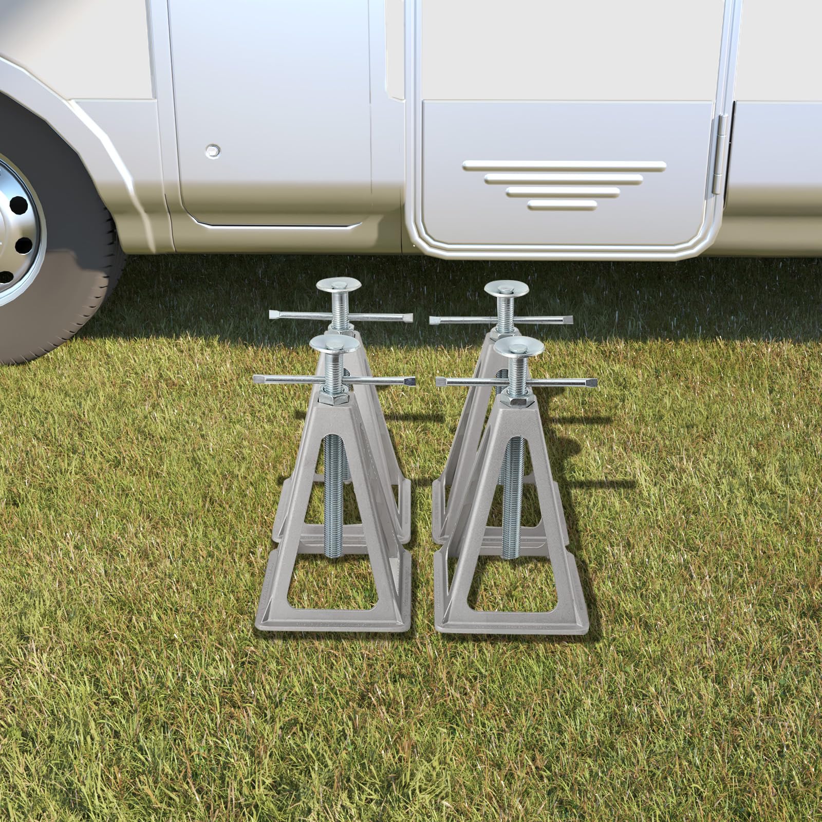 Set di 4 Cavalletti di Sostegno per Camper e Auto, capacità di Carico Fino a 3600 kg, Altezza Regolabile da 28 a 44 cm, Cavalletti per Auto per Parcheggio Sicuro in Garage e Officina