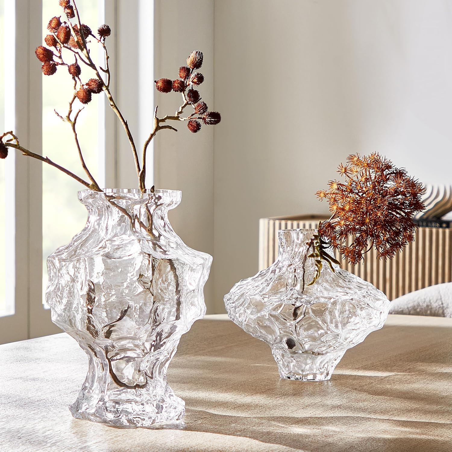 Z Gallerie Mari Clear Textured Glass Vase, Modern Vase for Dried Flowers,Decorative Accent for Living Room, Dining Table,Wedding Centerpiece