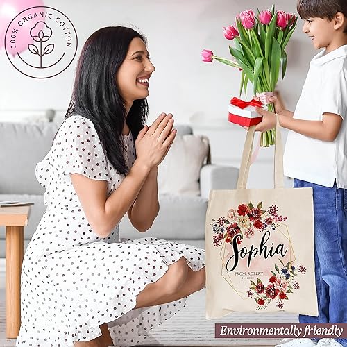 Miniatura 3 de Bolsa de mano personalizada para el Día de la Madre para mujeres con nombre – 3 diseños – Bolsa de lona floral personalizada regalo para mamá –