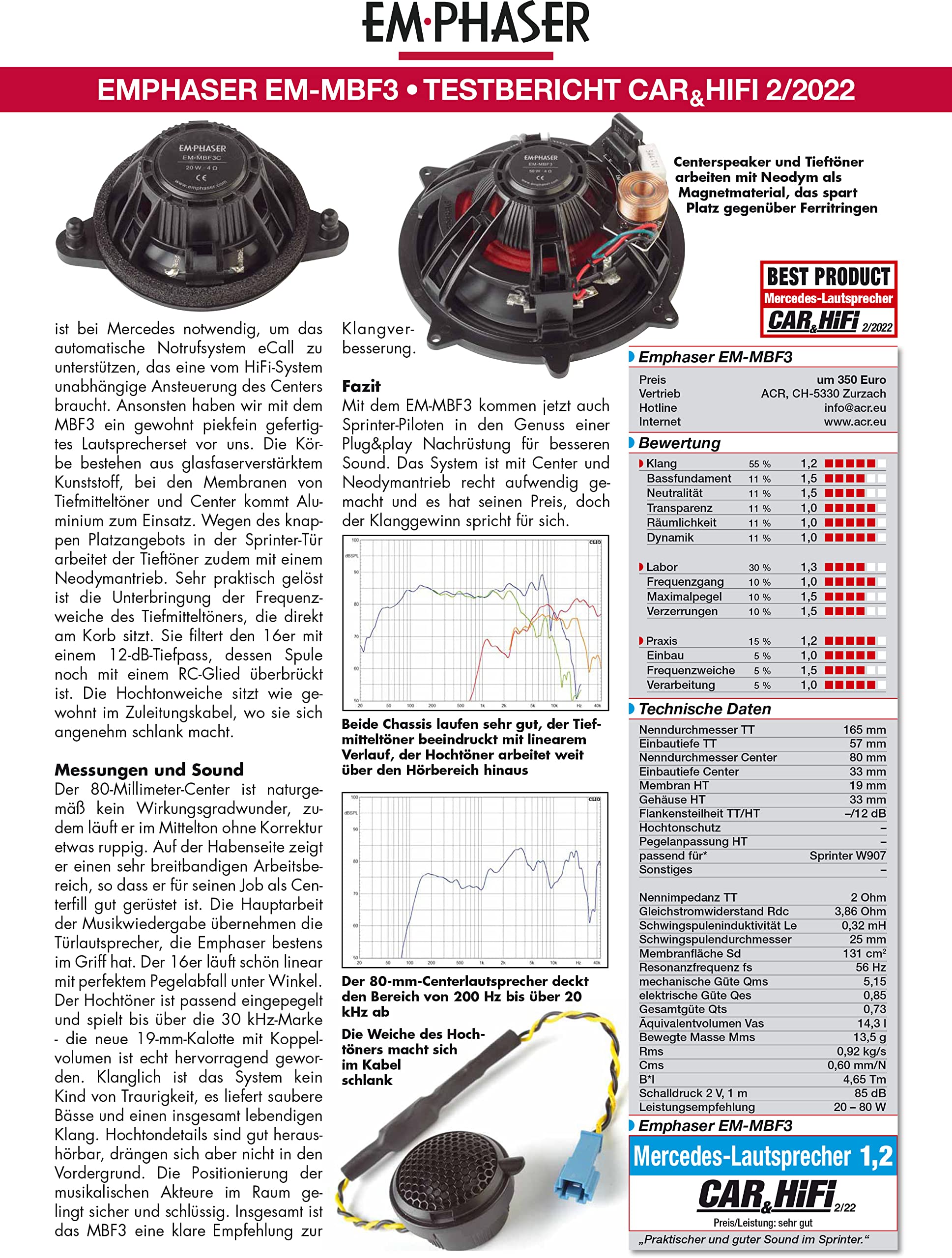 EMPHASER EM-MBF3 – 16,5 cm Kompo, kompatibel mit Mercedes Sprinter (VS30) | 6,5“ Plug & Play Lautsprecher-Set, ideal für Wohnmobile, passgenaue Tief/Mitteltöner, Hochtöner & Center Speaker, 1 Set
