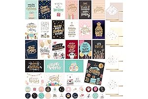 Decorably Cards with Foiled and Glittery Birthday Designs, Envelopes, and Stickers