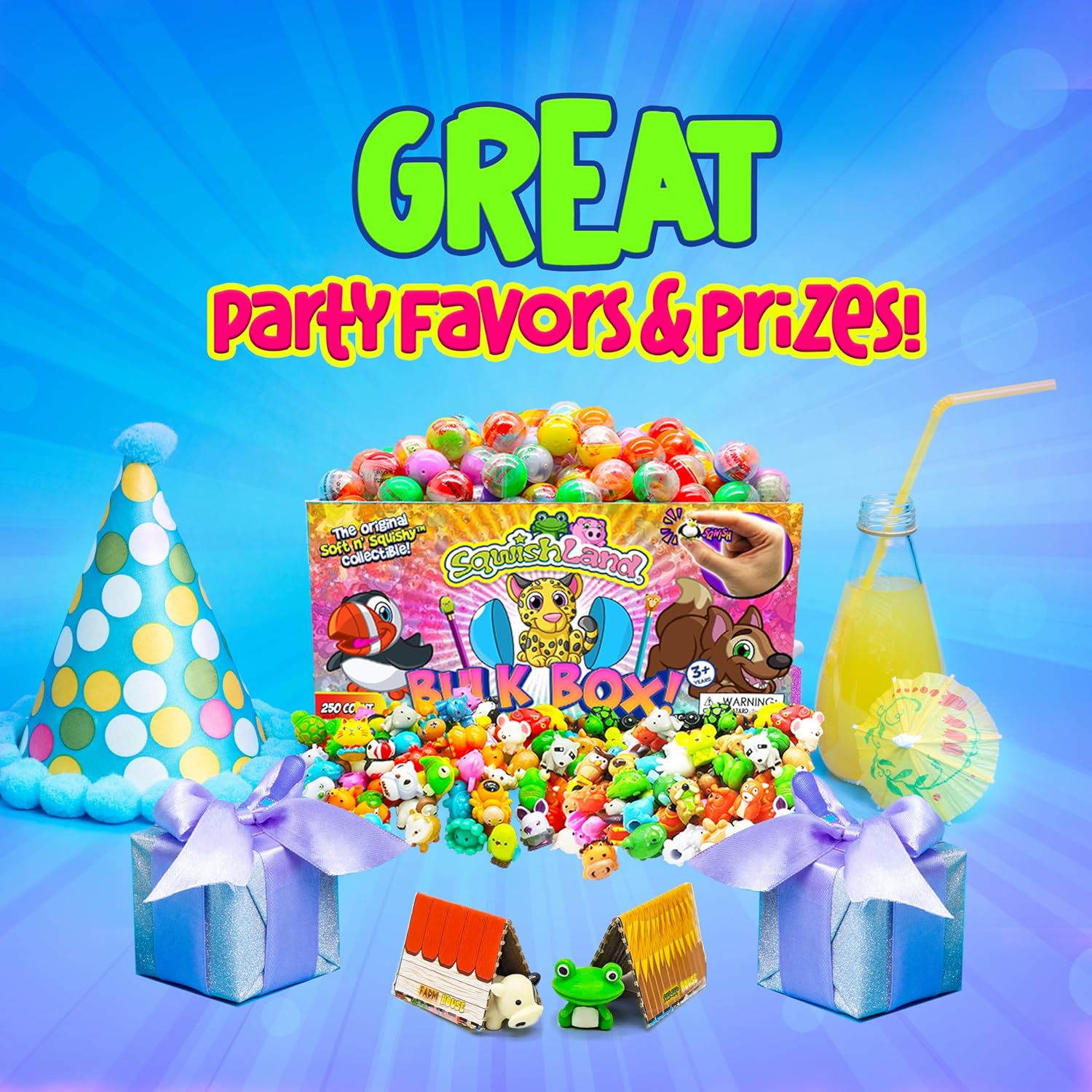 Sqwishland Bulk Box Series 6 – Mini Capsule Squishy Fidget Toys for Party Favors, Pencil Eraser Toppers, Treasure Box for Birthday Party & Celebration, Birthday Gifts for Students, 250 Capsules