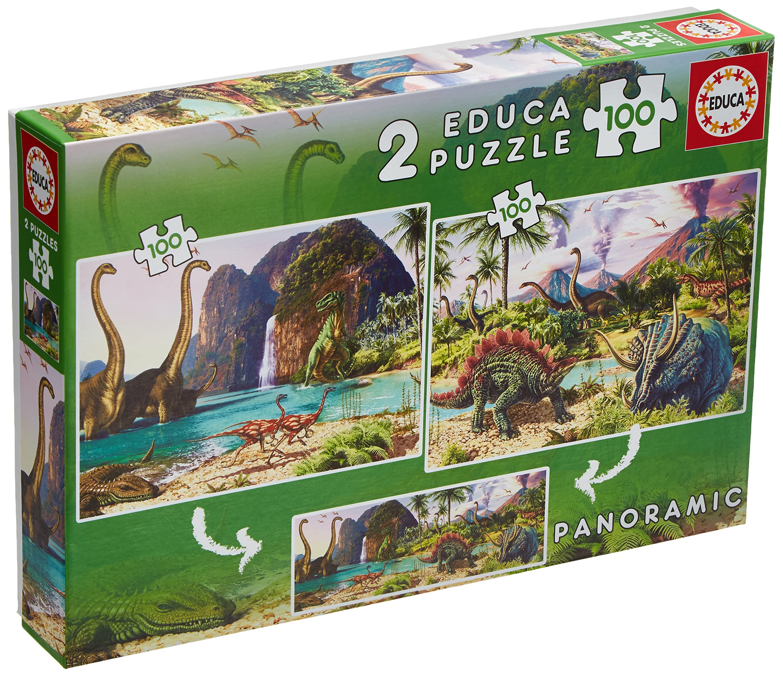 Educa - Kinderpuzzle Dinosaurier | 2x100 Teile Puzzleset | Dino Puzzle T-Rex, Dinosaurier Kinderpuzzle | ab 6 Jahren (15620)