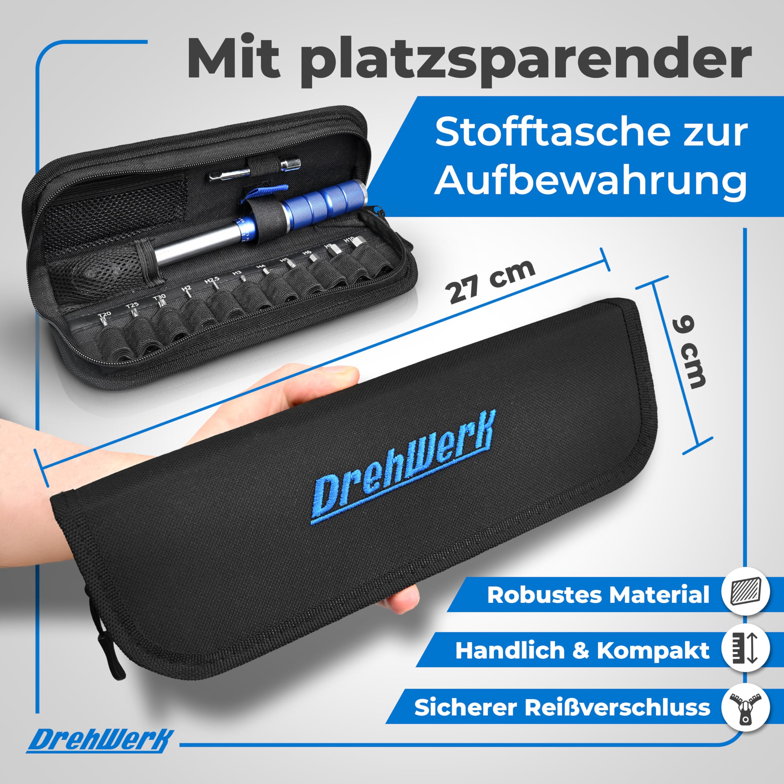 Generisch Drehmomentschlüssel Fahrrad – Drehmomentschlüssel 1/4 2-26Nm für Rennrad/E-Bike/MTB Drehmomentschlüssel klein inkl. 11 Bits und Textilbox