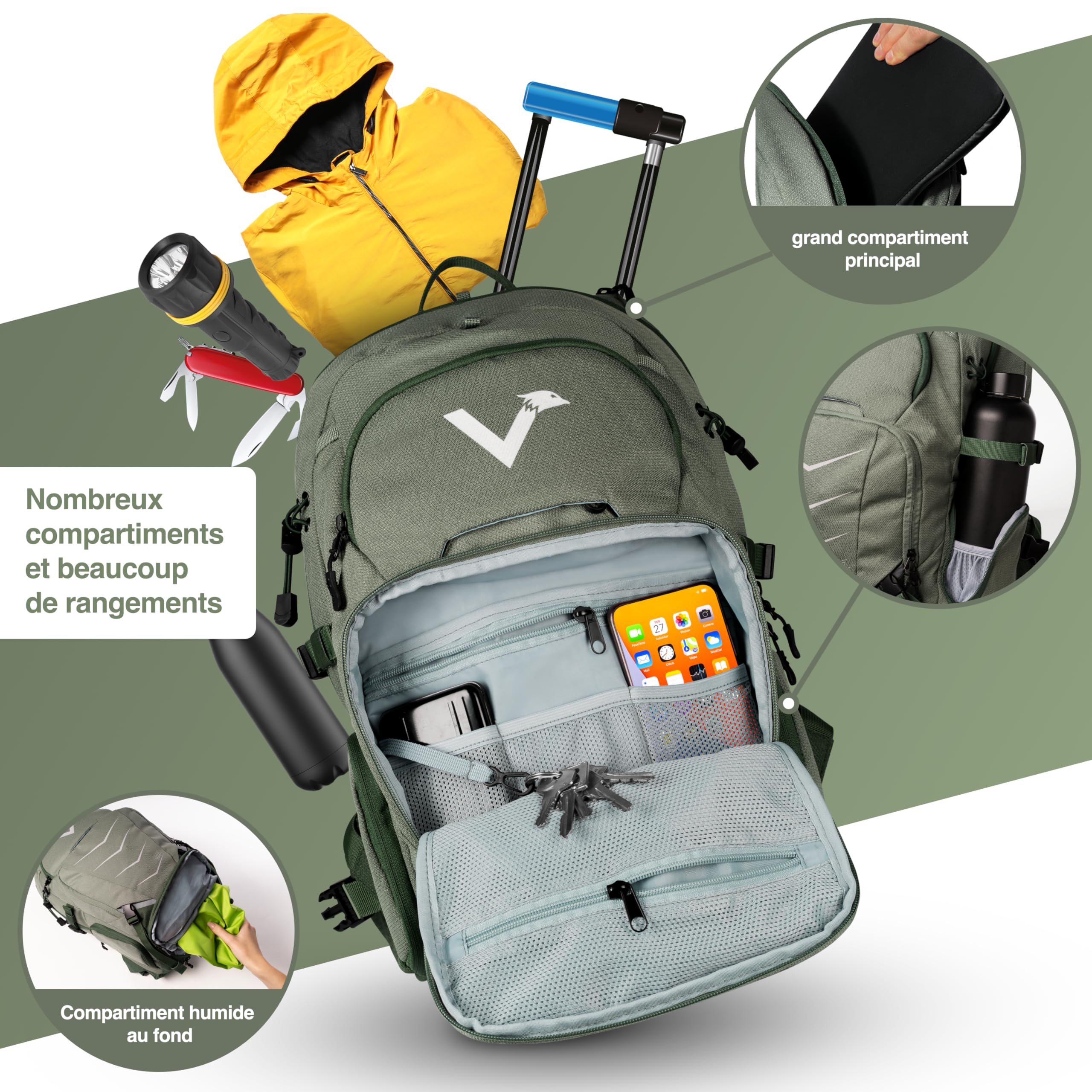 Valkental - Sac à dos de haute qualité & durable avec ceintures de hanche rétractables | 22L | Extensible avec sac banane - Adapté comme sac à dos de randonnée & sac à dos de vélo