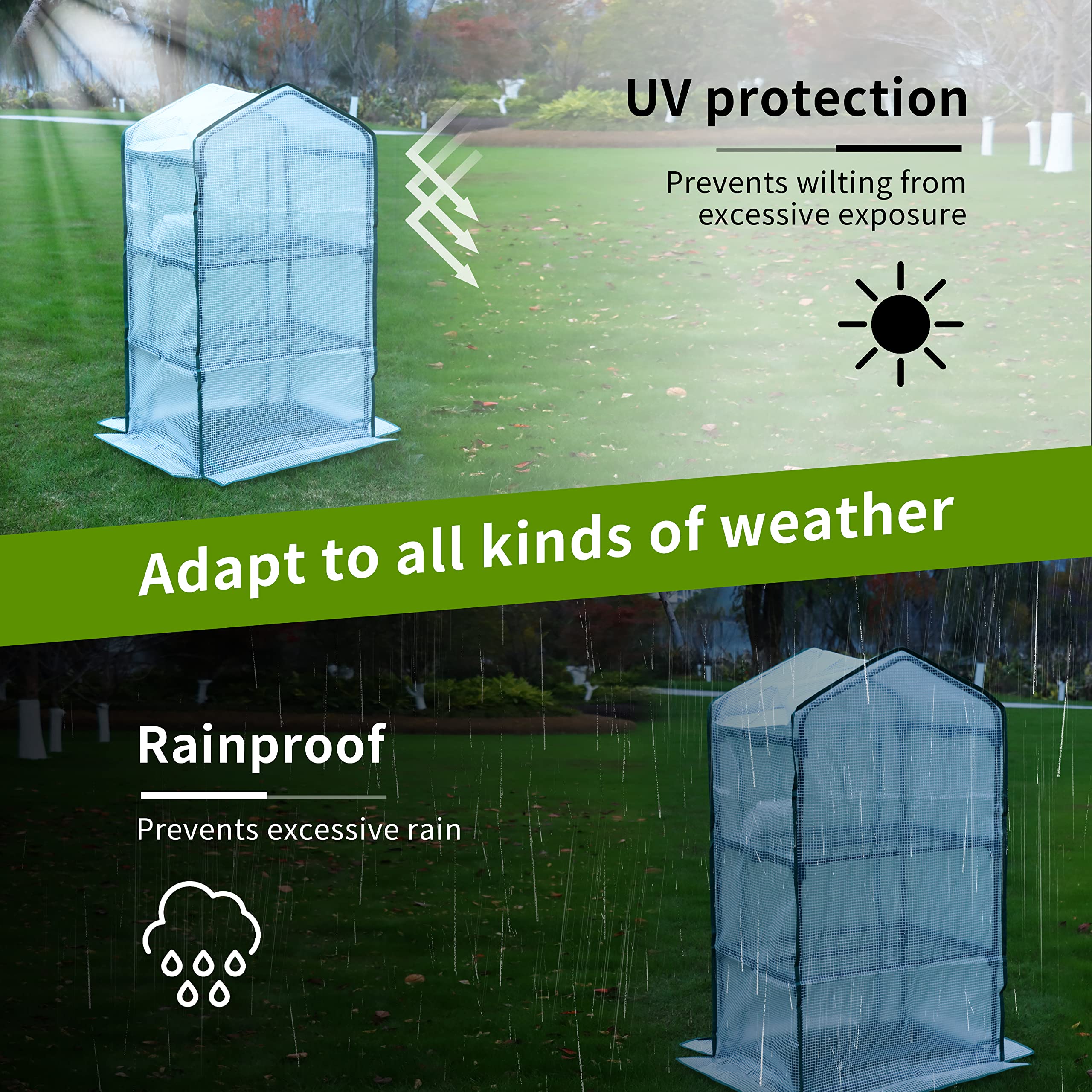 EPROSMIN Mini serre avec 3 étagères, housse en plastique PE imperméable, double porte à fermeture éclair, cadre en acier robuste pour jardin et extérieur - Dimensions (H x l x P) : 125 x 69 x 49 cm