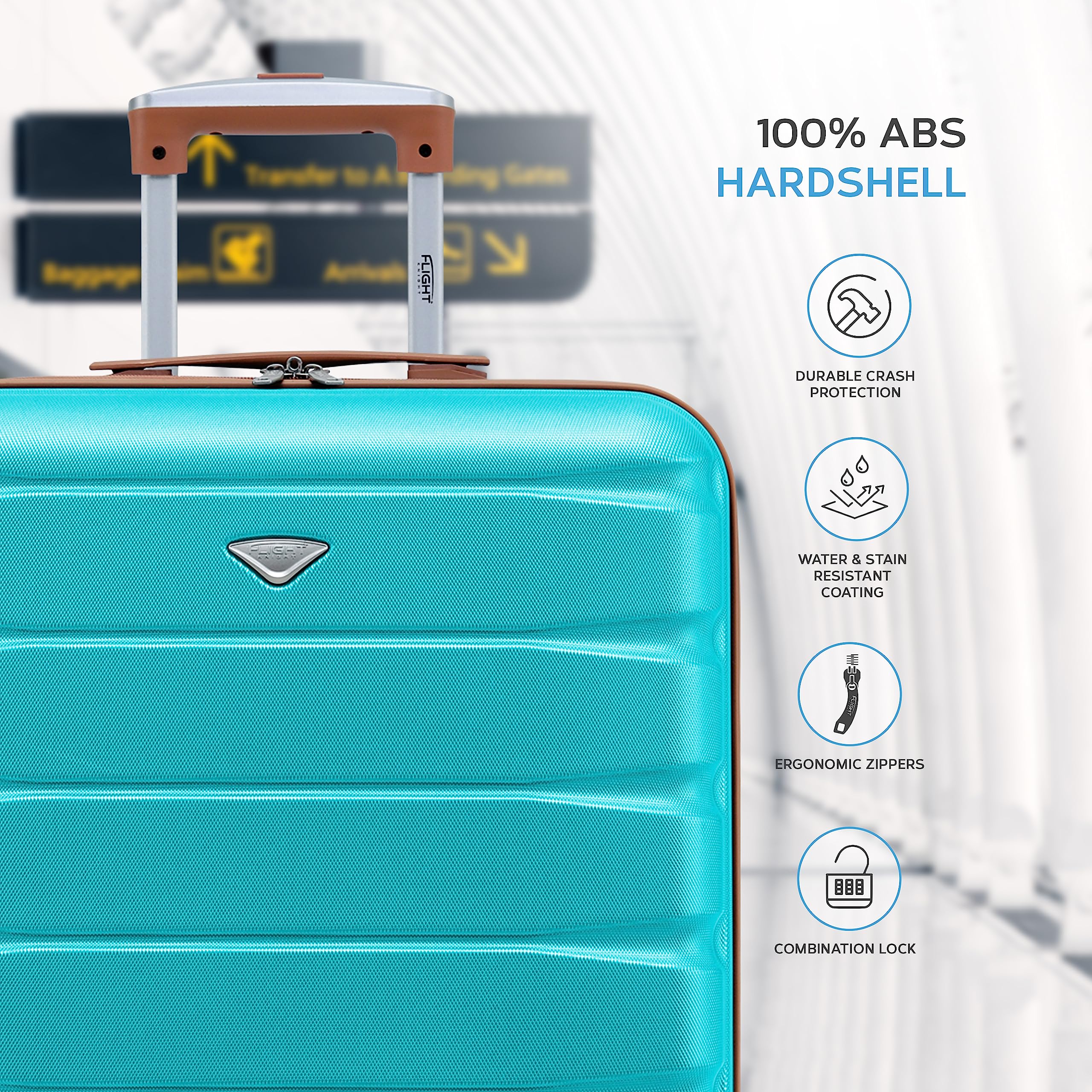 Flight Knight 56x45x25 EasyJet Cabin Bag, Jet2, British Airways Suitcase - Lightweight Small Durable 4-Wheel Cabin Case, Maximum Carry-On Size, ABS Hard Shell, 10kg Hand Luggage Bag- 56 x 45 x 25