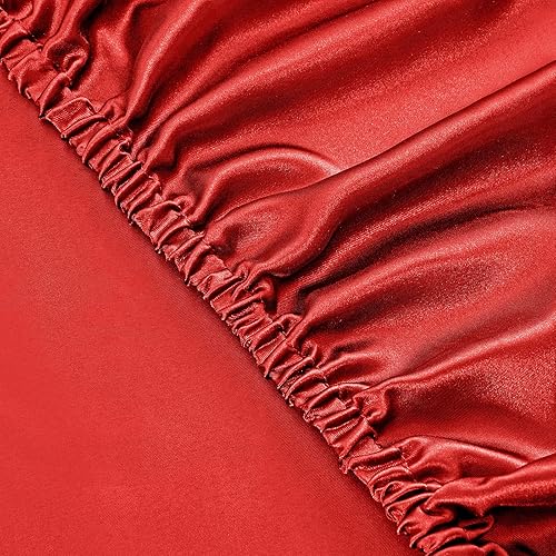 Miniatura 4 de SiinvdaBZX Juego de sábanas de satén de tamaño matrimonial, 4 piezas, ultra sedosas, suaves, de satén rojo con bolsillo profundo, 1 sábana bajera, 1