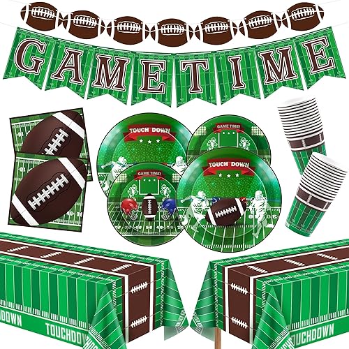 OHOME Football Party Decorations - Football Party Decorations 2026 - Serve 24 - Football Plates Tablecloth Napkins Cups Banner | Football Party Supplies Favors,Football Accessories Birthday Decor