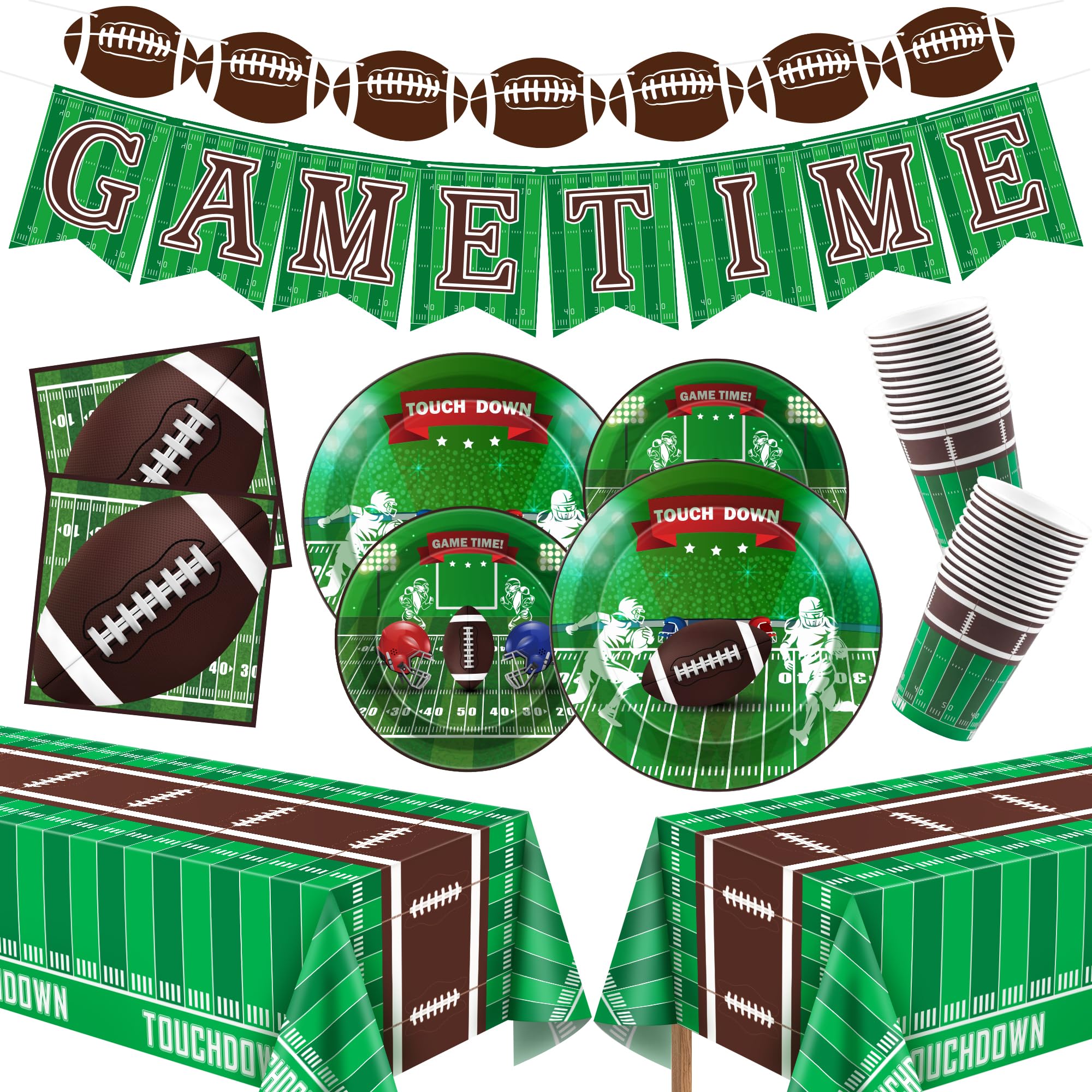 OHOME Football Party Decorations - Super Game Bowl Party Decorations 2026 - Serve 24 - Football Plates Tablecloth Napkins Cups Banner | Football Party