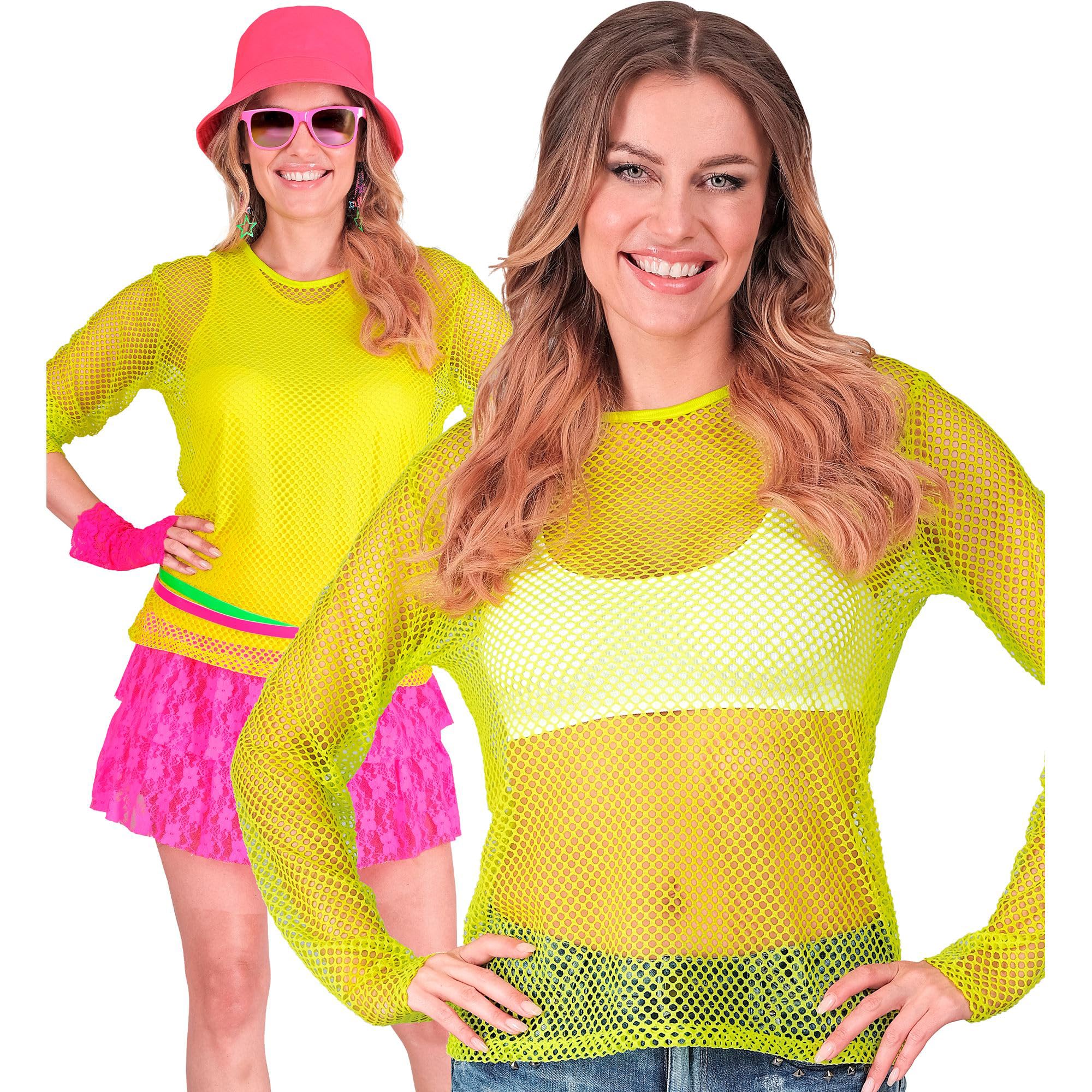 W WIDMANN MILANO Party Fashion - Mesh top voor dames, neon T-shirt voor festivals en carnaval