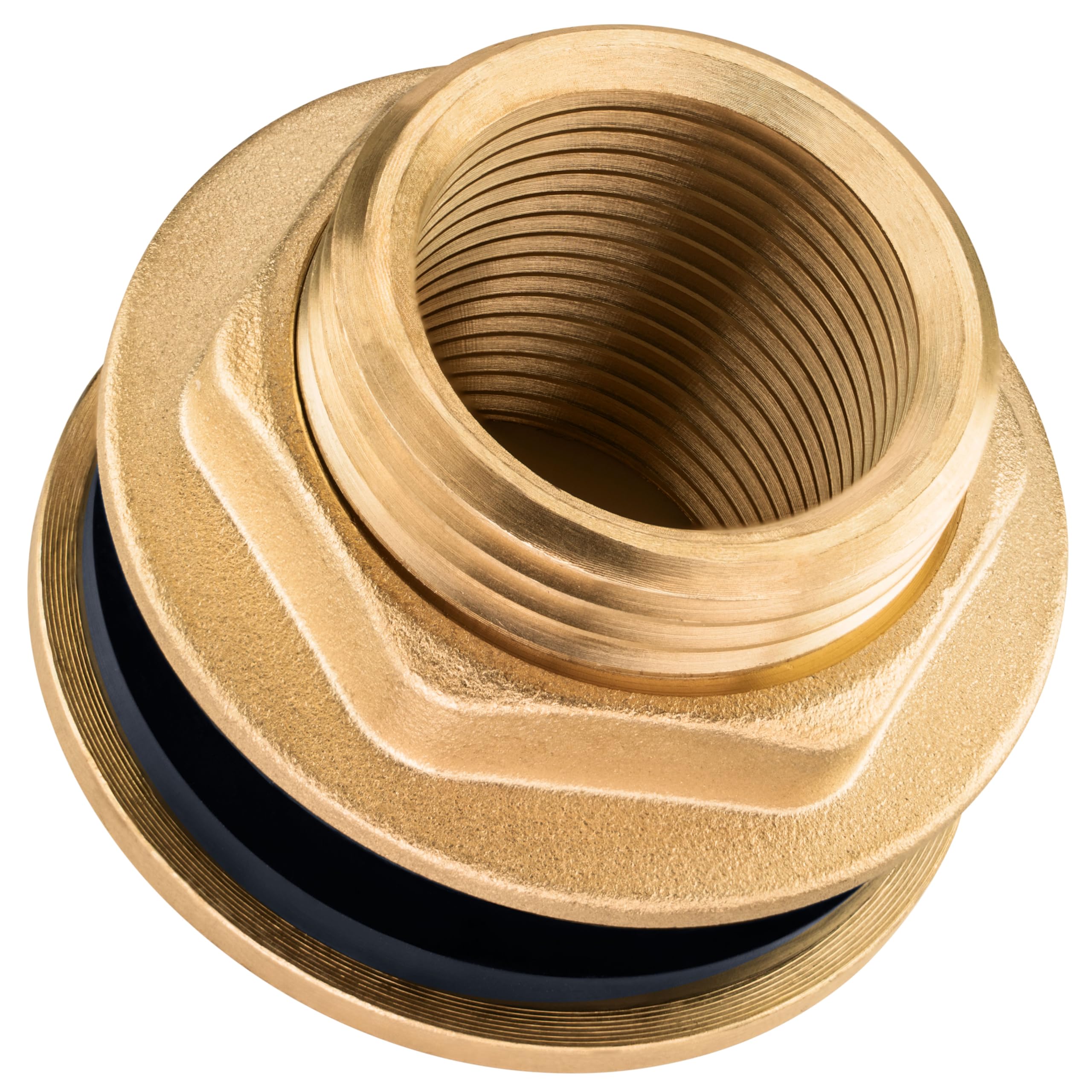 Poppstar Rain Barrel Connector, 3-Part, Barrel Connector 3/4 inch (24 mm) Internal Thread, Brass, Seal Included