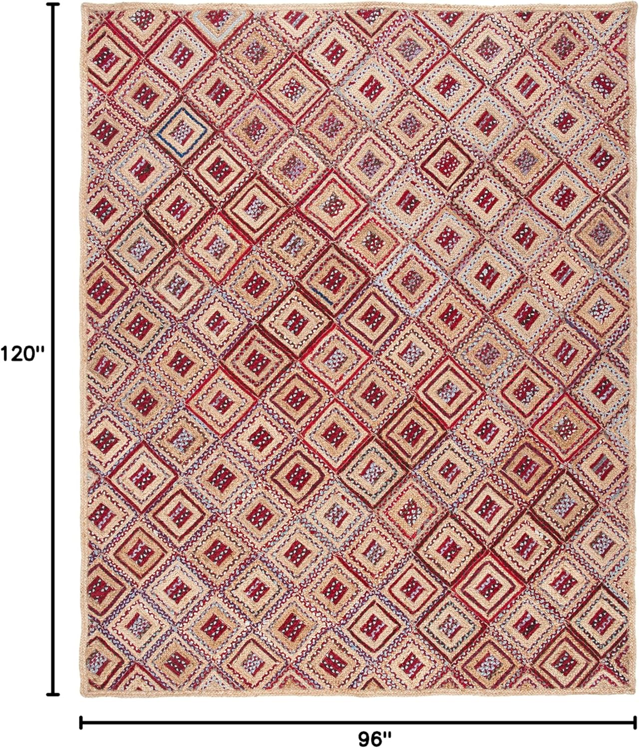 SAFAVIEH Area Rug 8x10 - Cape Cod Collection - Large - Natural & Red, Handmade Flat Weave Braided Jute & Denim, Ideal for Living Room, Bedroom, Office, Dining Space (CAP354B)