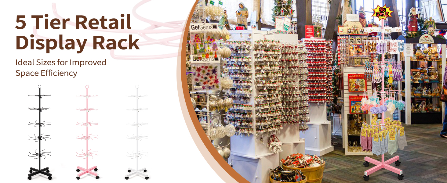 Image of Flenpptly Retail Display Stand, 5-Tier Rotating Display Rack for Store Display, Movable and Adjustable Spinning Display Stand for Earrings, Jewelry, Keychains, Socks Display (Gold)