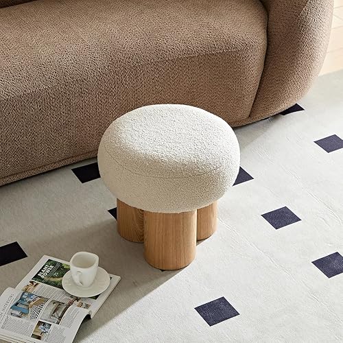 Miniatura 7 de Taburete redondo para pies, reposapiés otomano pequeño de hongos, moderno puf boucle otomano, reposapiés de peluche para sofá, cómodo reposapiés