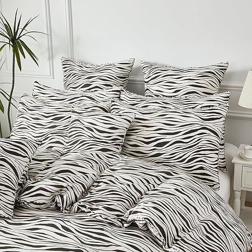 Miniatura 4 de FADFAY Juego de funda de edredón de cebra, tamaño Queen, 100% algodón, estampado de animales en blanco y negro, 3 piezas con cierre de cremallera y