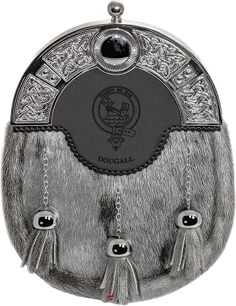 MacDougall Dress Sporran 3 Tassels Studded Targe Celtic Arch Scottish Clan Name Crest