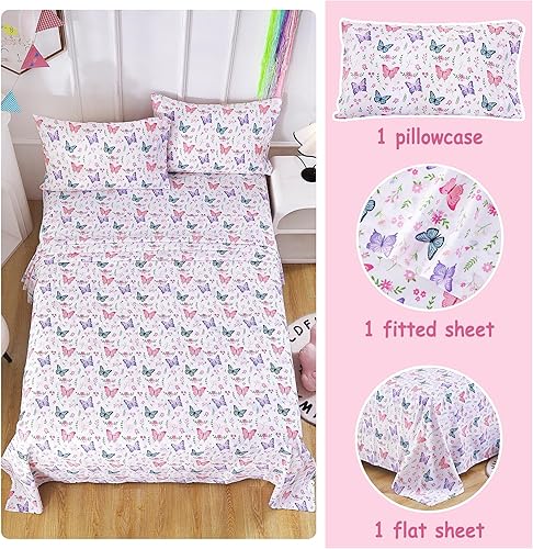 Miniatura 8 de Softan Juego de sábanas para cama de niños, sábanas tamaño twin para niñas, sábana ajustable de microfibra y funda de almohada, transpirable y suave
