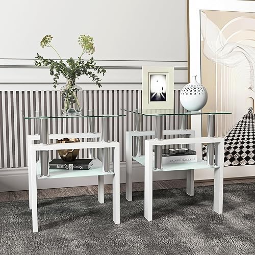 Miniatura 4 de Mesa auxiliar de cristal moderna para sofá, mesa de centro pequeña negra, mesa de sala de estar, mesita de noche cuadrada, patas de metal de vidrio