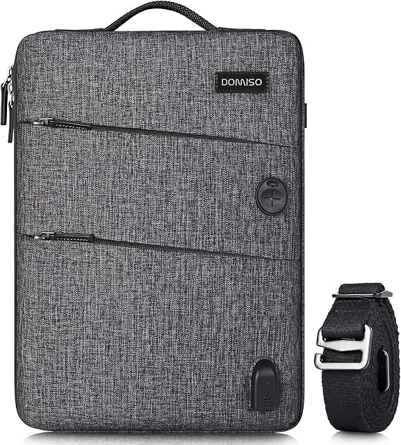 DOMISO 10.1" Waterproof Laptop Pouch Bag Canvas with USB Charging Port Headphone Hole for 10.1-10.5 Inch Laptops/Kids Tablet / 9.7" iPad Pro / 10.1" Lenovo Tab 4 Plus/Asus/Acer/HP, Black