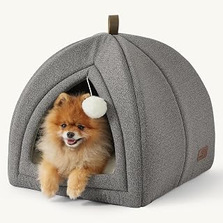 Bedsure 2-in-1 Foldable Cat Cave Bed Tent for Kittens & Small Pets - Grey 17.3in Washable Pillow Non-Slip Indoor Hideaway