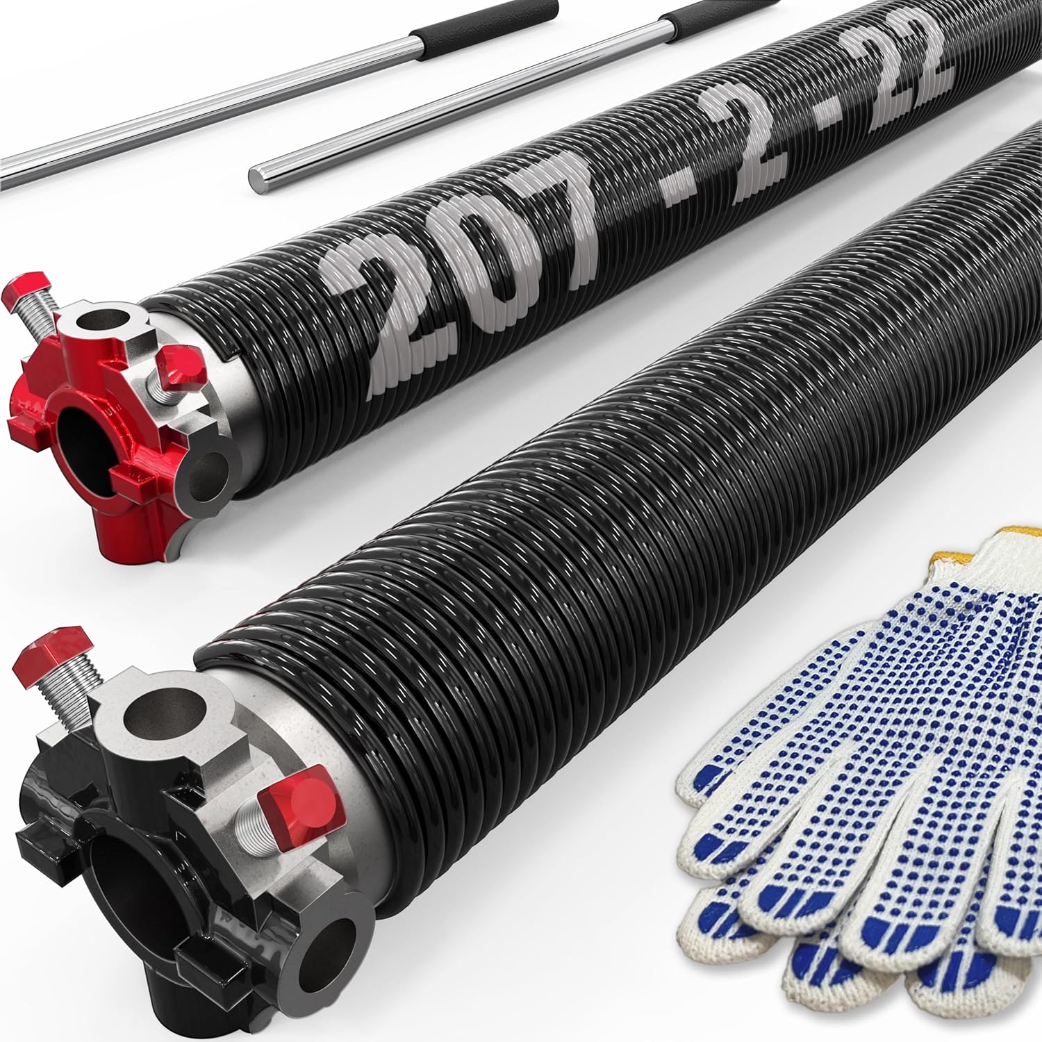 3-Pieces Bundle - Garage Door Torsion Springs (0.207x2x22), Winding Bars Tool, 8.5ft Garage Door Cables & Standard Lift Cable Drums