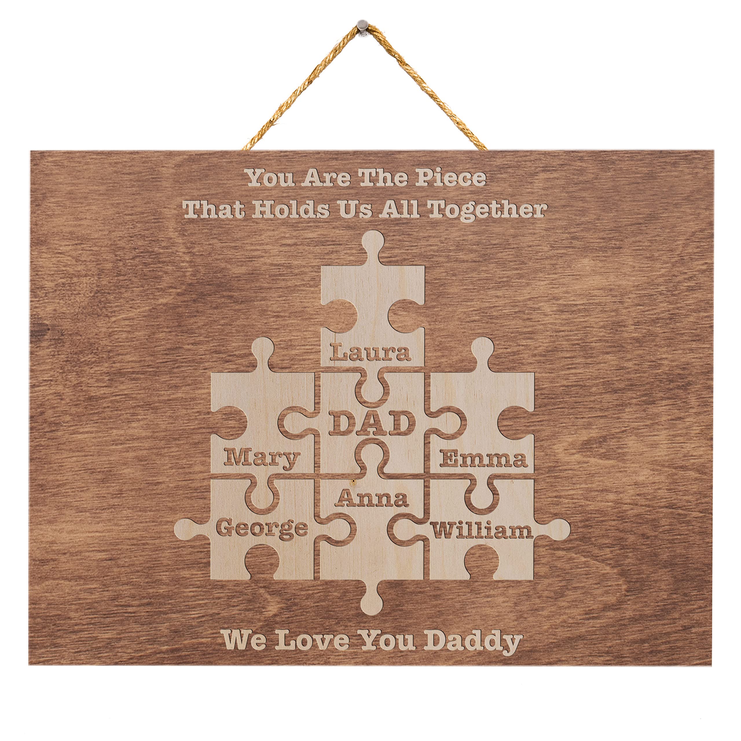 Be Burgundy Dad Gifts from Kids, Custom Dad Puzzle Sign w/Kids' Names, Mahogany, Personalized Wooden Sign for Dad, Customized Wall Plaque Gifts for