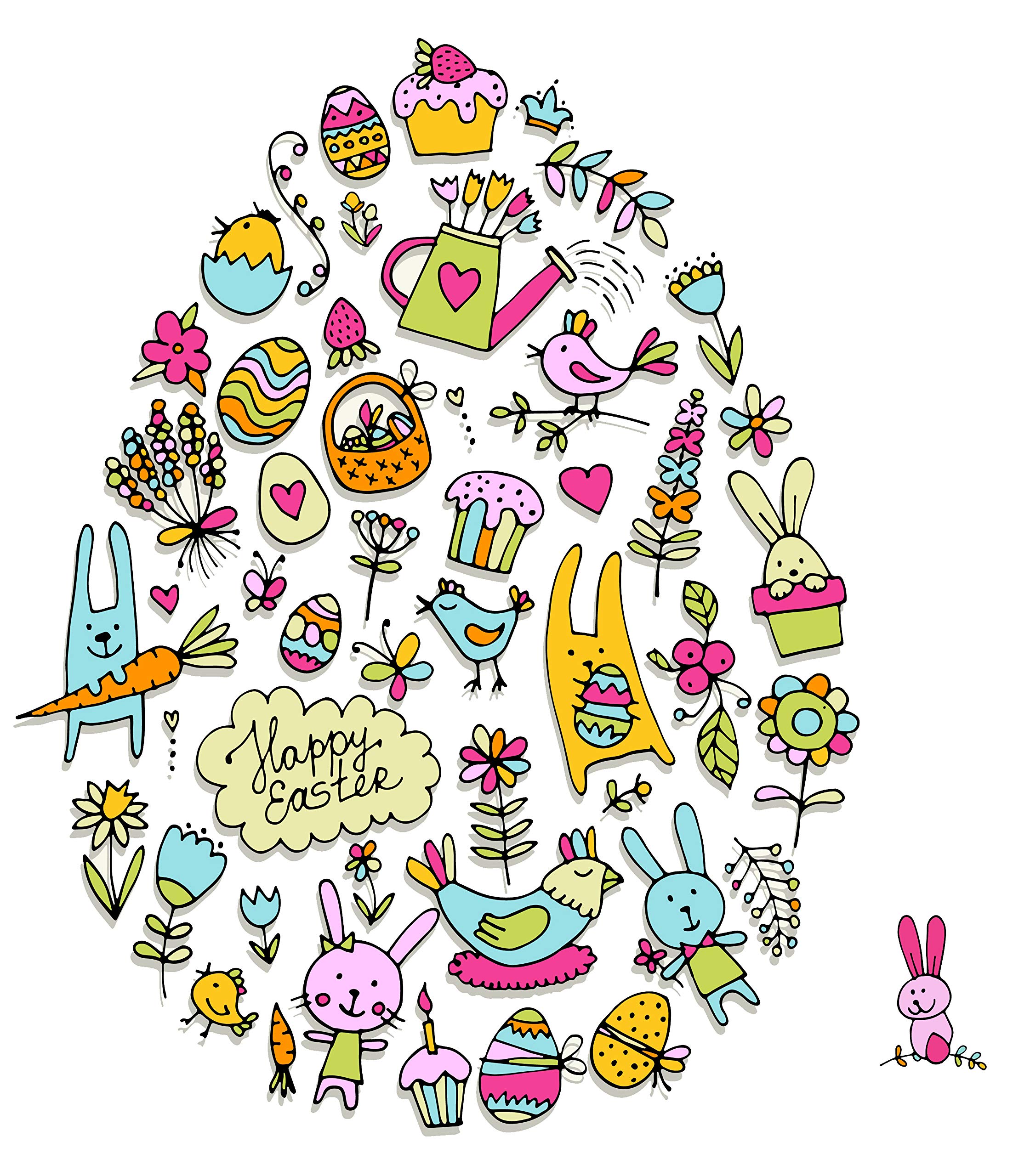 Half A Donkey Multicolour Colourful Happy Easter Egg Design Large Cotton Tea Towel