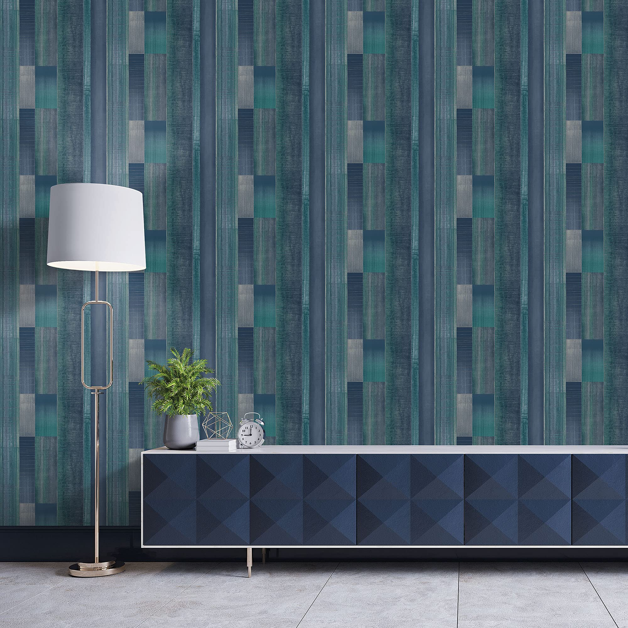Galerie G56575 TexStyle Collection, Agen Stripe Wallpaper, Blue, 10m x 53cm, Turquoise, Navy, Metallic Ink - Image 2