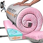 GAIALOOP 3 Inch Memory Foam Camping Mattress, Dual Layer Thick Sleeping Camp Pad for Car Tent Cot, Roll-Up Portable Glamping Floor Bed for Guests Sleepover[Cot: 72 * 24 * 3] Sakura Pink