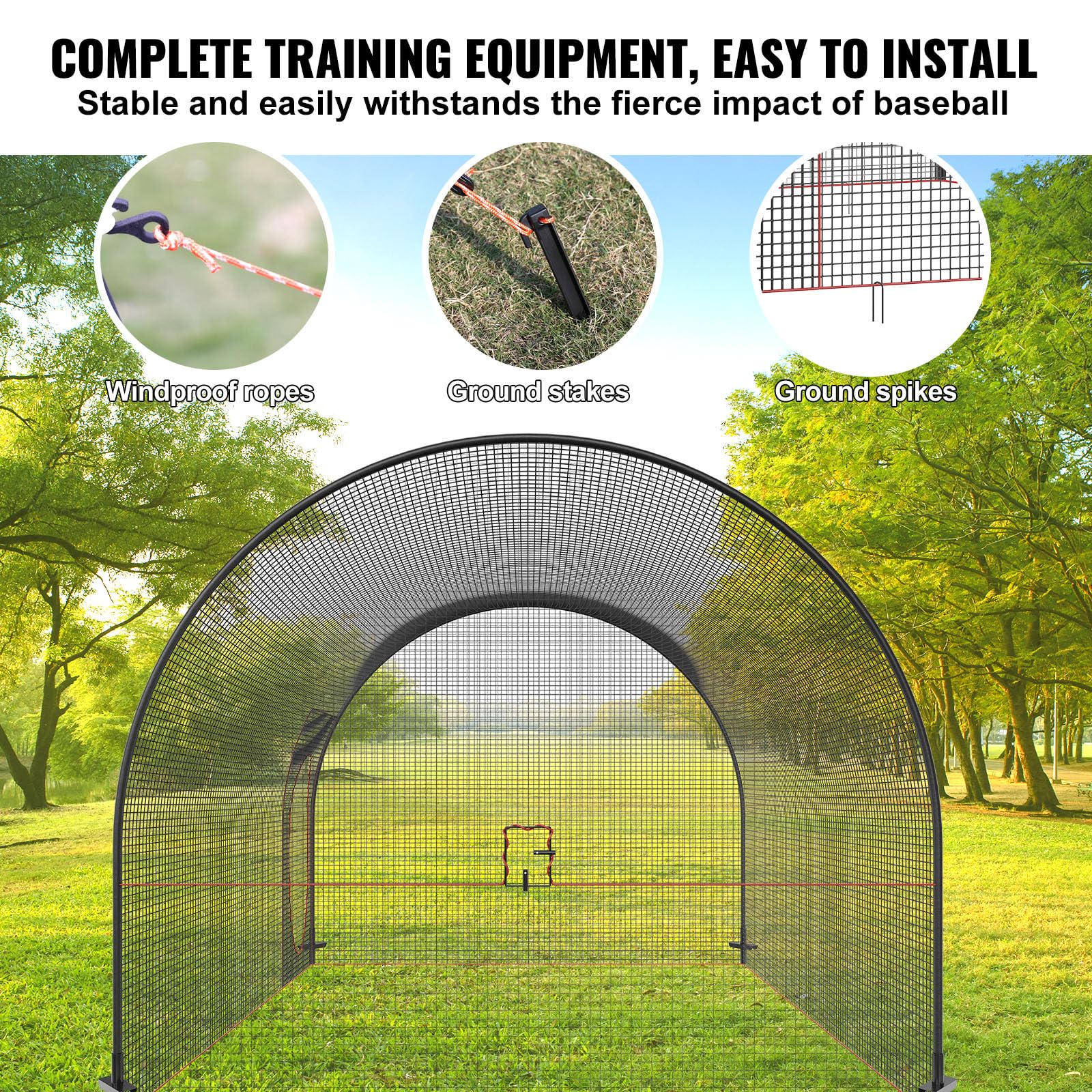 VEVOR Cage de Frappeur 3,6x3,6x3 m Filet d'Entraînement Baseball Softball Poteaux Fibre de Verre Portable
