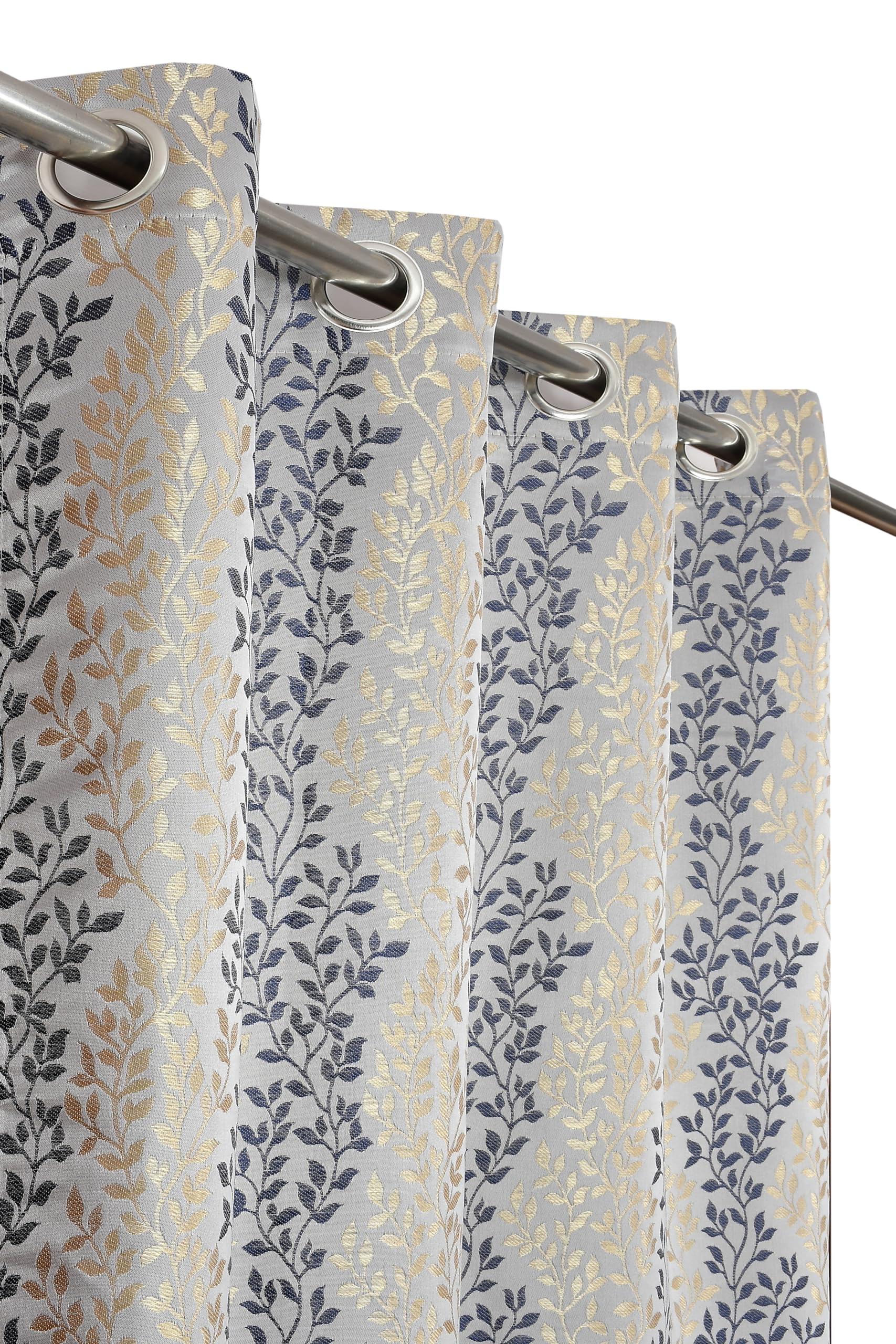 Premium Jacquard Fabric Room Darkening Panel Texture Leaves Design Curtains for Window 5 Feet, Pack of 1, Blue-image-43