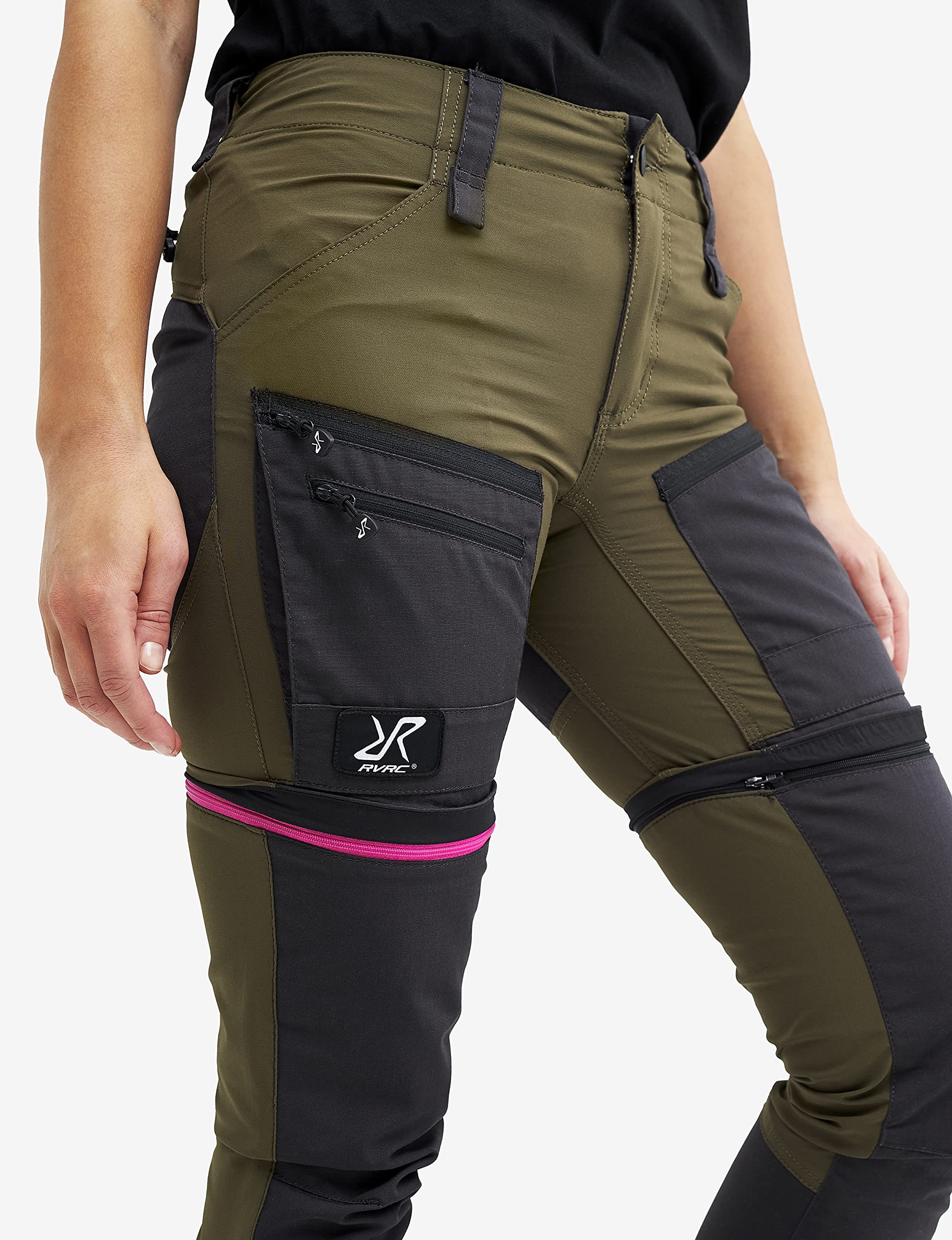 RevolutionRace RVRC GP Pro Zip-Off Pants Damskie, Solidne, oddychające, dające się zamienić w szorty spodnie do wszelkich aktywności na świeżym powietrzu, Dark Olive, XL
