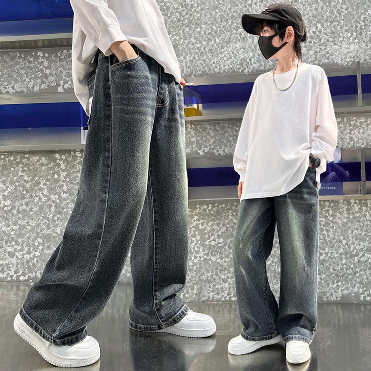 Rolanko Boys Baggy Jeans, Wide Leg Elastic Waist Denim Pants Loose Fit Trousers Vintage Y2K Streetwear - Image 4