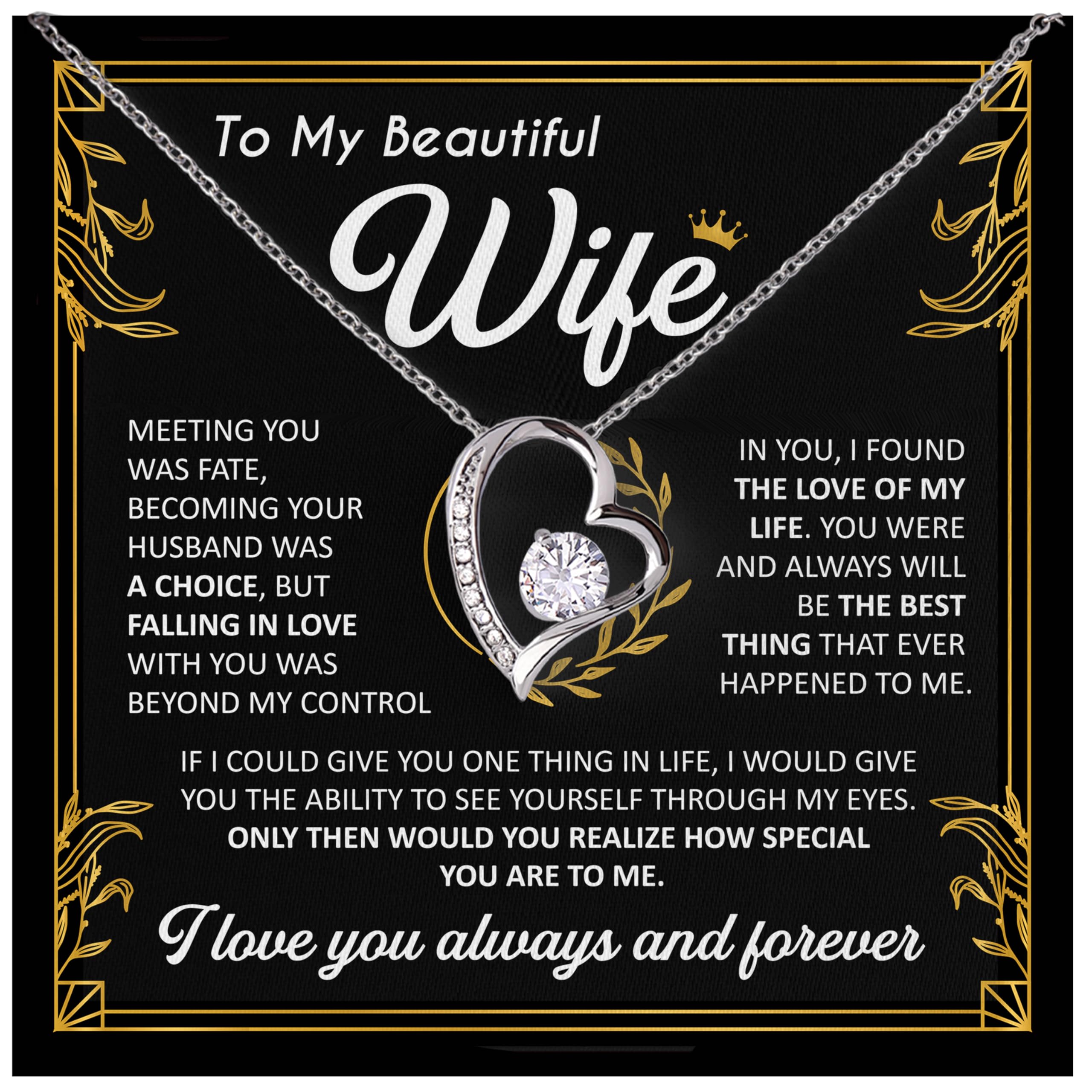Mother Day Gift for Wife, To My Beautiful Wife Necklace from Husband, Soulmate Necklace for Women, Wifey Birthday Gift Ideas from Husband, Anniversary Jewelry Present, Romantic Jewelry for Best Wifey
