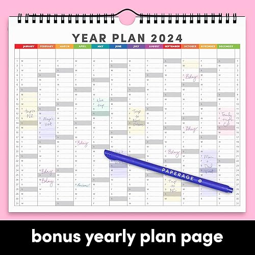 Miniatura 8 de PAPERAGE Calendario 2024-12 meses (azul marino), calendario minimalista de pared y escritorio con vistas mensuales y planes anuales, pequeño (9 x 11