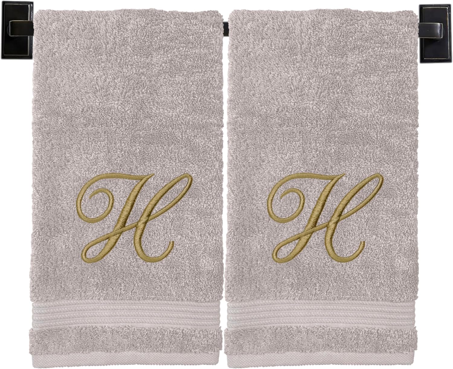 Black Hand Towels for Bathroom - Monogrammed | Luxury Cotton Turkish Towels | Embroidered in USA | Set of 2 | Choose Set Color and Letter | A - Z | Script Font