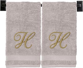 Beige Hand Towels for Bathroom - Monogrammed | Luxury Cotton Turkish Towels | Embroidered in USA | Set of 2 | Choose Set Color and Letter | A - Z | Script Font
