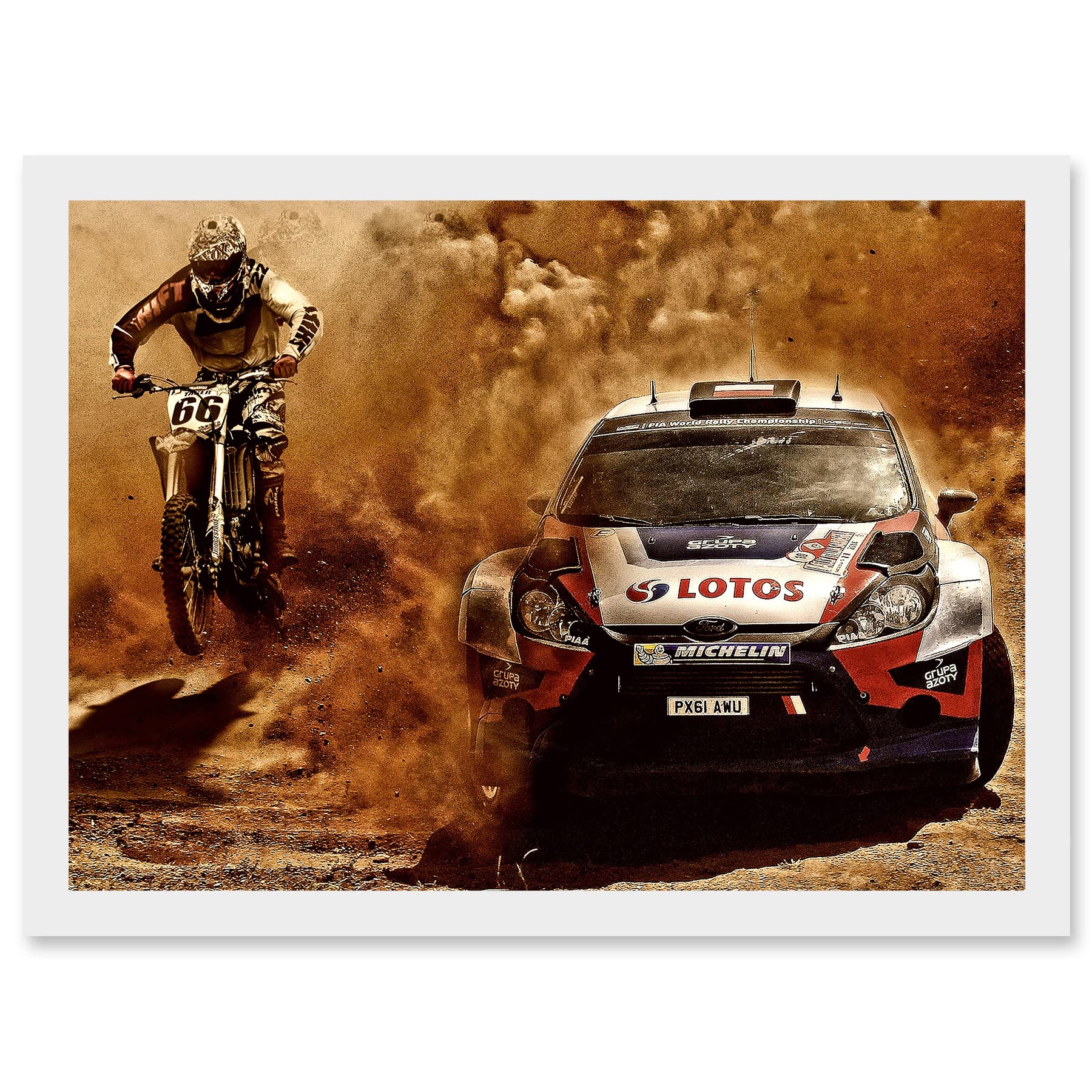 Artery8 Photograph Sport Motocross Bike Rally Car Dirt Race A4 Artwork Framed Wall Art Print