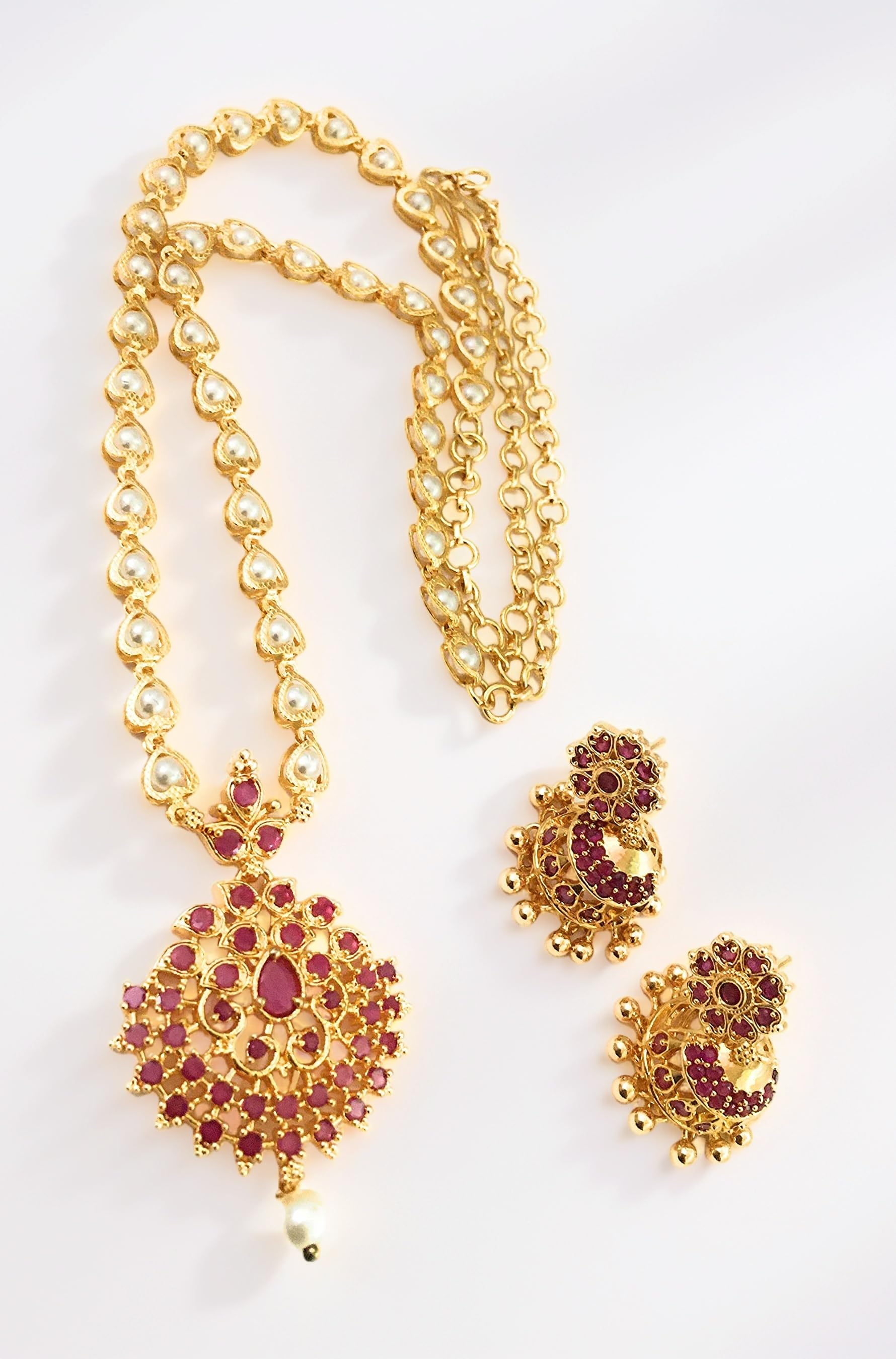 Micro Gold Plated Pearl Chain Pendant Necklace/Jewellery Set