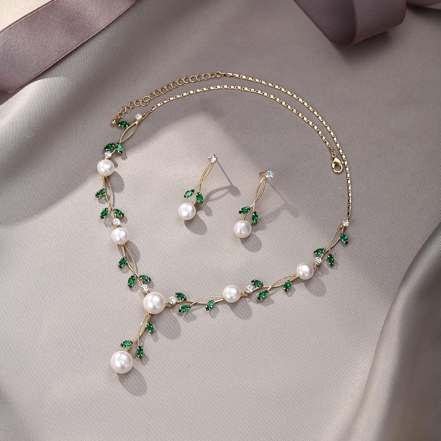 EVER FAITH Wedding Pearl Jewelry for Bride CZ Crystal Simulated Pearls Floral Vine Filigree Bridal Necklace Earrings Set - Image 3