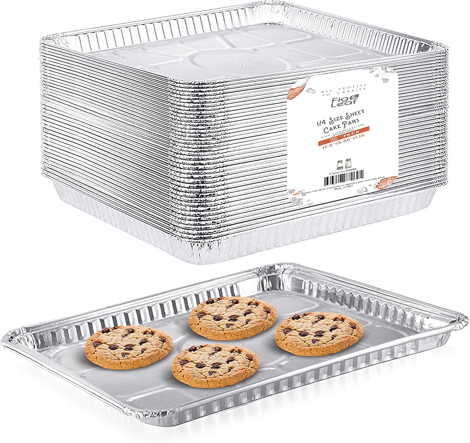 (200 Pack) 1/4 Size Cookie Sheet Baking Cake Pans l 12.8” x 8.9” Disposable Aluminum Foil Trays l Premium Heavy Duty Nonstick Baking Sheets Reusable