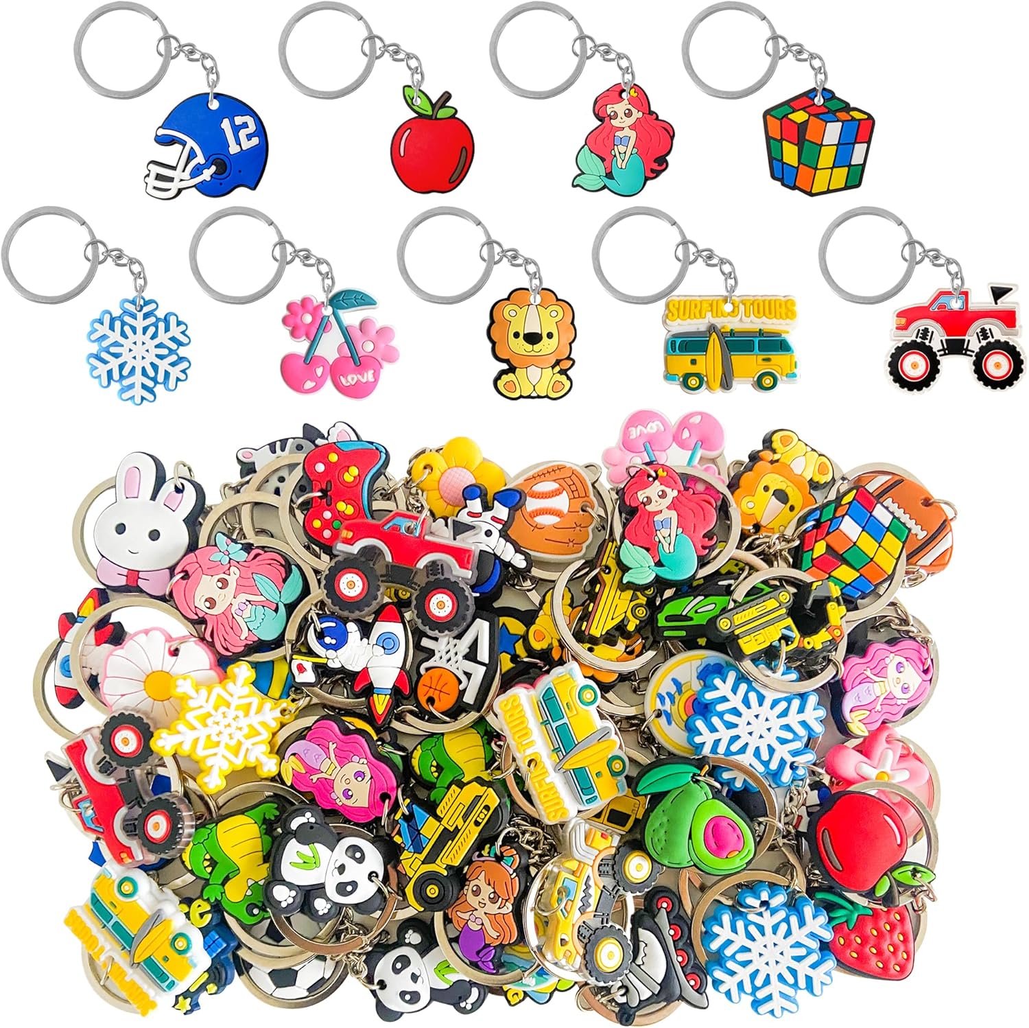 Jongdari 20pcs Cute Keychains for Girls Boys, Random Different Cartoon Assorted Mini Funny Backpack Key Chain Charms Bulk, Classroom Prizes Gifts for Students