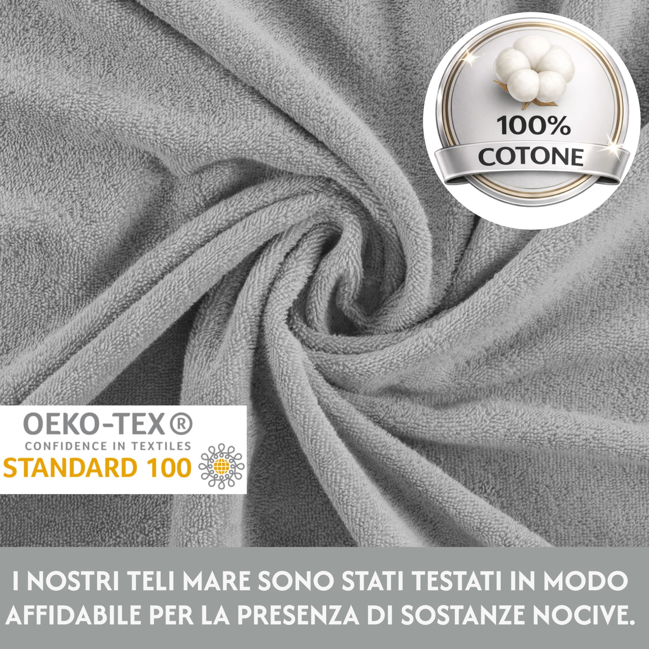 Telo mare in spugna XXL 100% cotone, Grigio, 150x200cm | Asciugamano da bagno grande, sauna, doccia, cotone, mare, taglia grande, spiaggia, telo