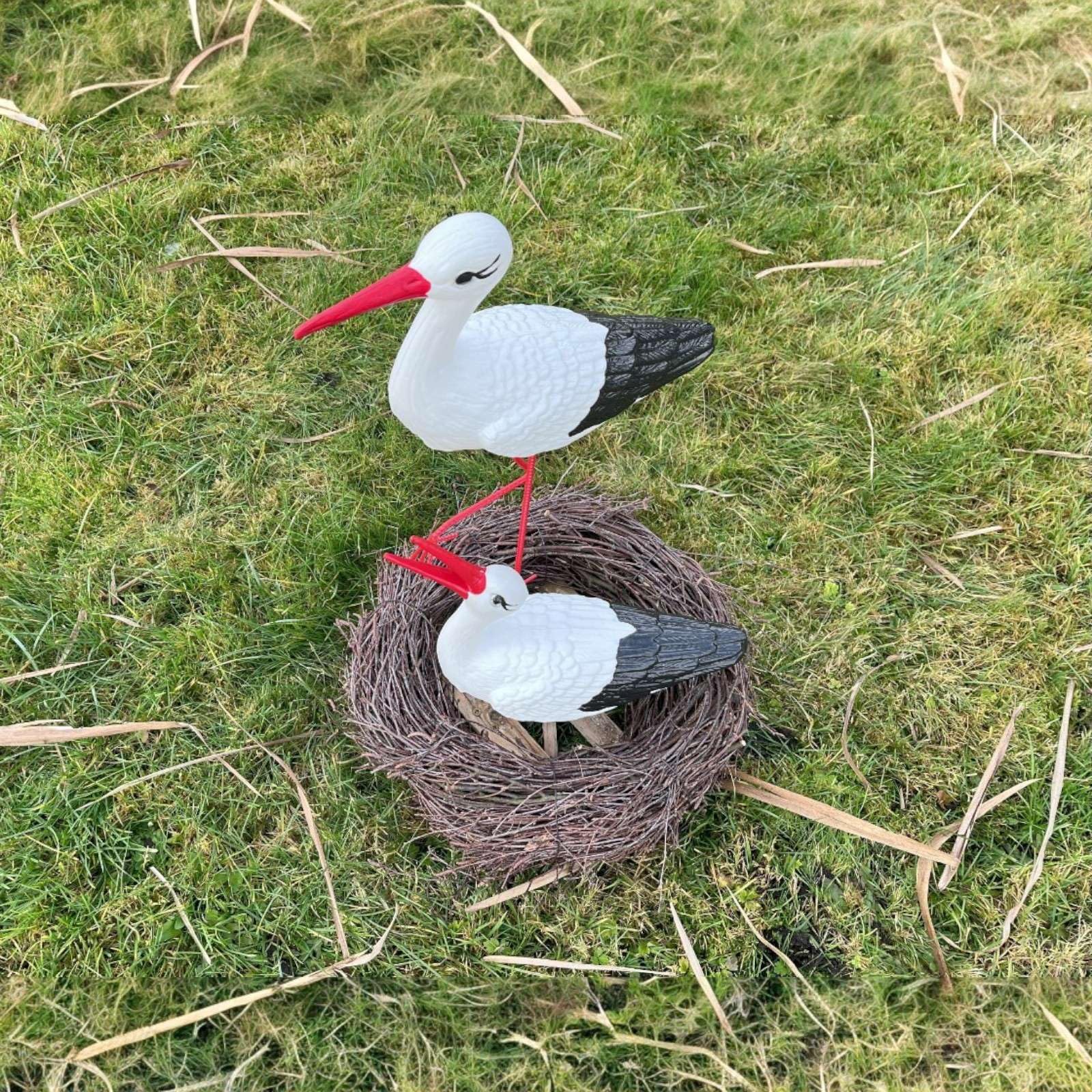 Storchennest 2 Storch Figur Familie Set Gartenfigur Statue Skulptur